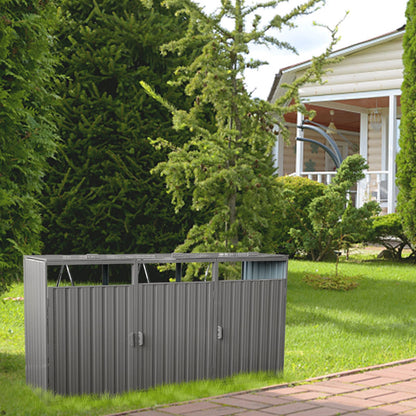 Garbage Bin Shed Stores 3 Trash Cans Metal Outdoor Bin Shed for Garbage Storage,Stainless Galvanized Steel, Bin Shed for image 1