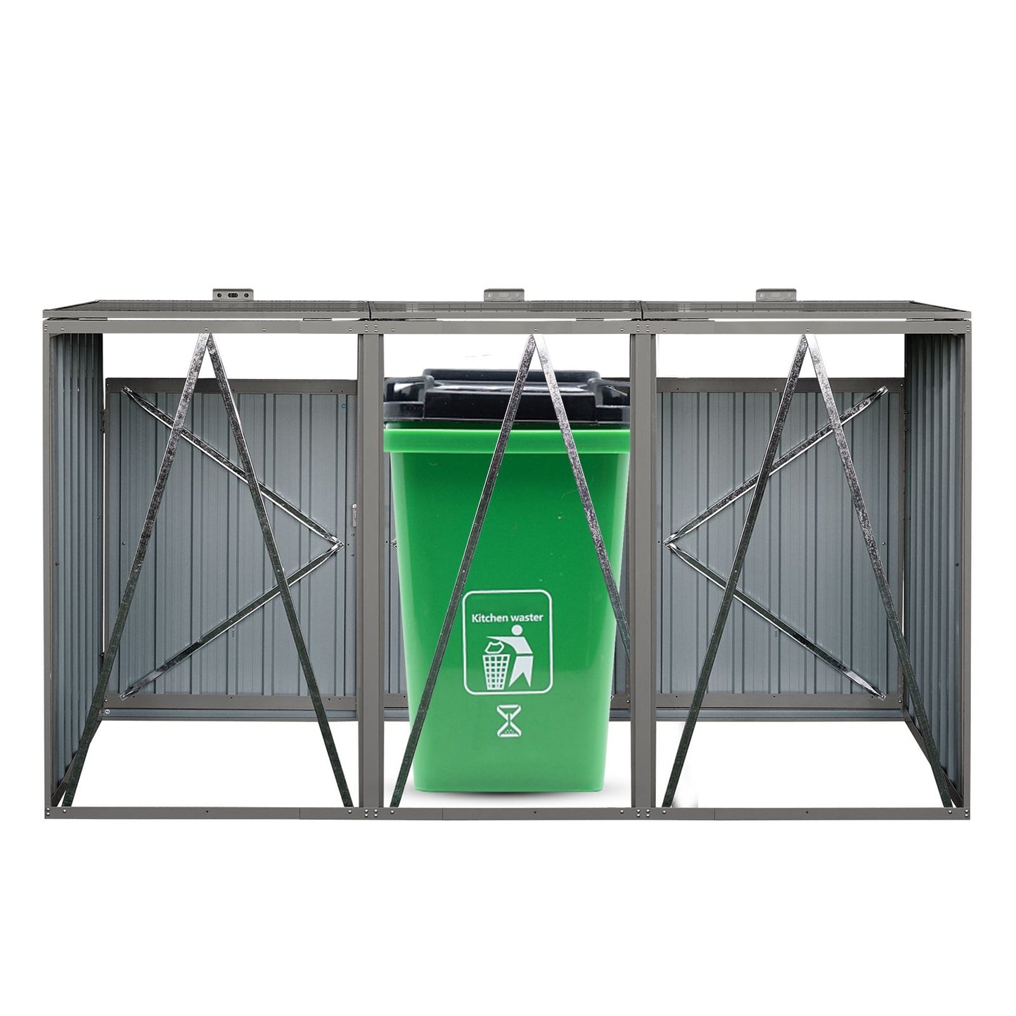 Garbage Bin Shed Stores 3 Trash Cans Metal Outdoor Bin Shed for Garbage Storage,Stainless Galvanized Steel, Bin Shed for image 8