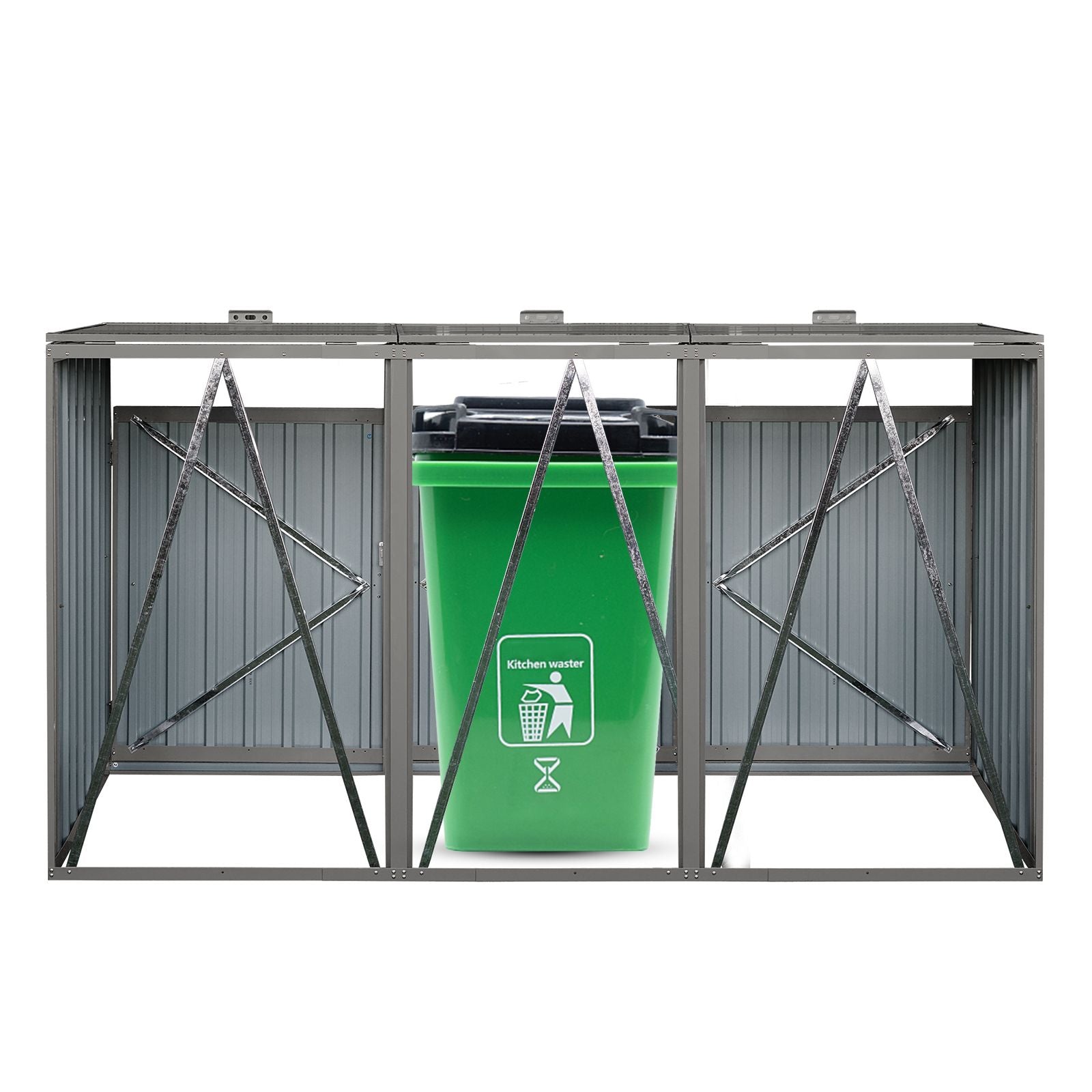 Garbage Bin Shed Stores 3 Trash Cans Metal Outdoor Bin Shed for Garbage Storage,Stainless Galvanized Steel, Bin Shed for image 8