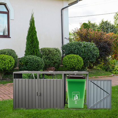 Garbage Bin Shed Stores 3 Trash Cans Metal Outdoor Bin Shed for Garbage Storage,Stainless Galvanized Steel, Bin Shed for image 2