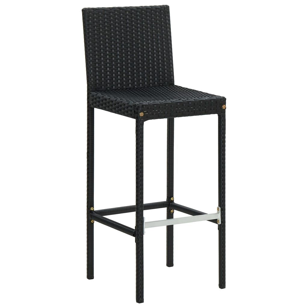 Garden Bar Stools with Cushions 2 pcs Black Poly Rattan image 3
