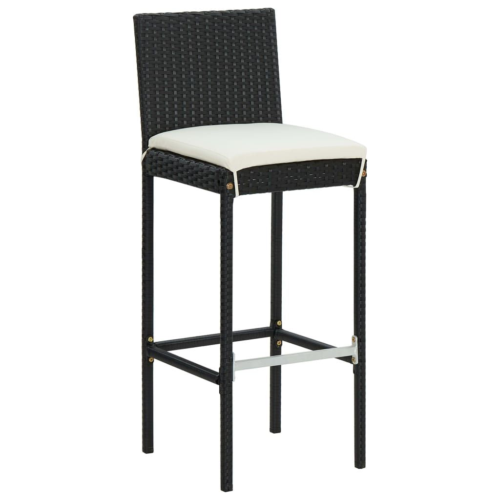 Garden Bar Stools with Cushions 2 pcs Black Poly Rattan image 2