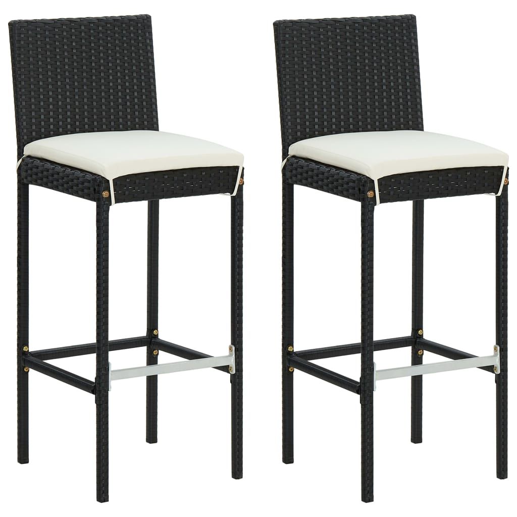Garden Bar Stools with Cushions 2 pcs Black Poly Rattan image 1