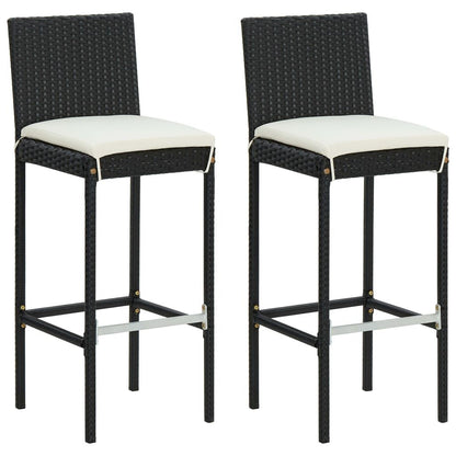 Garden Bar Stools with Cushions 2 pcs Black Poly Rattan image 1