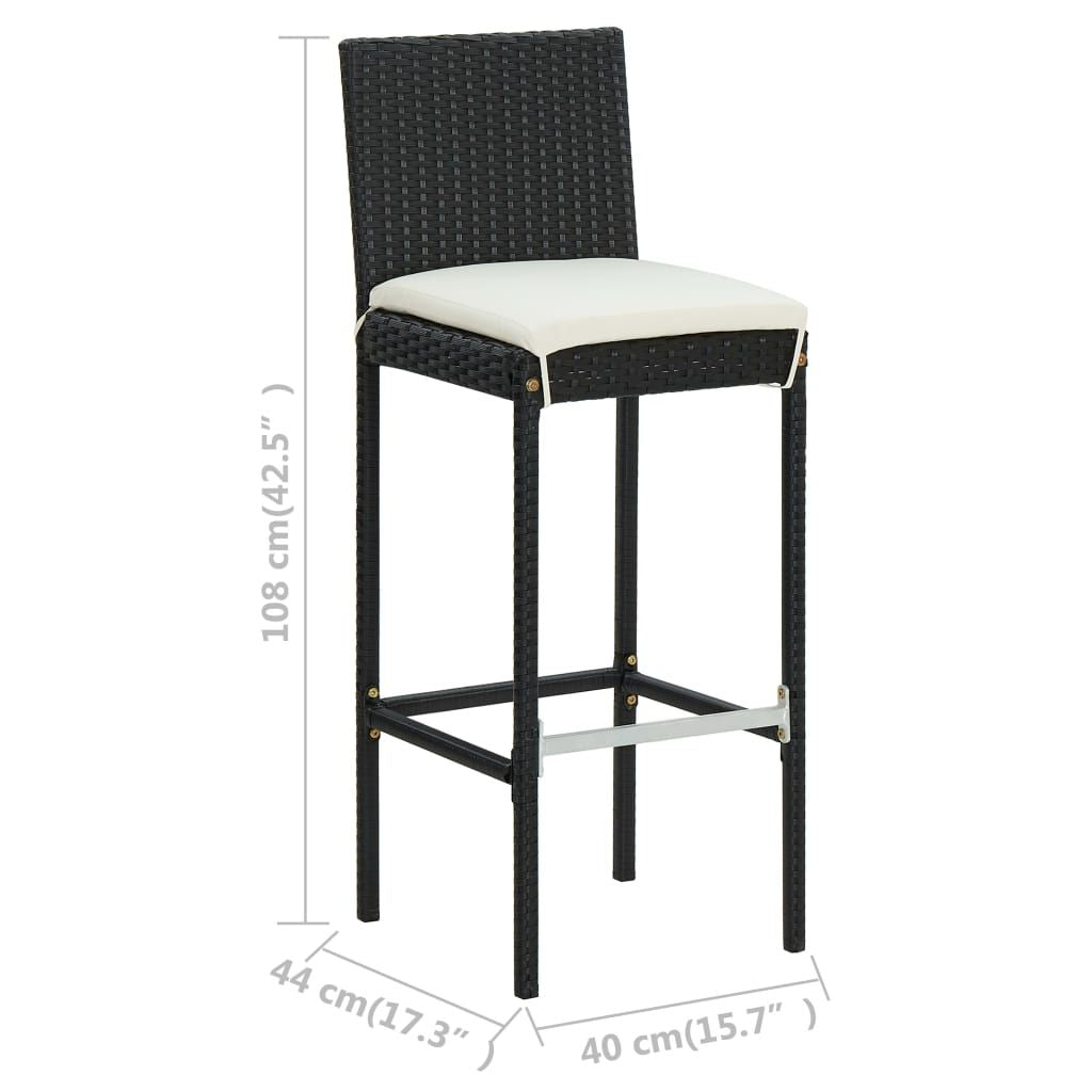 Garden Bar Stools with Cushions 2 pcs Black Poly Rattan image 9