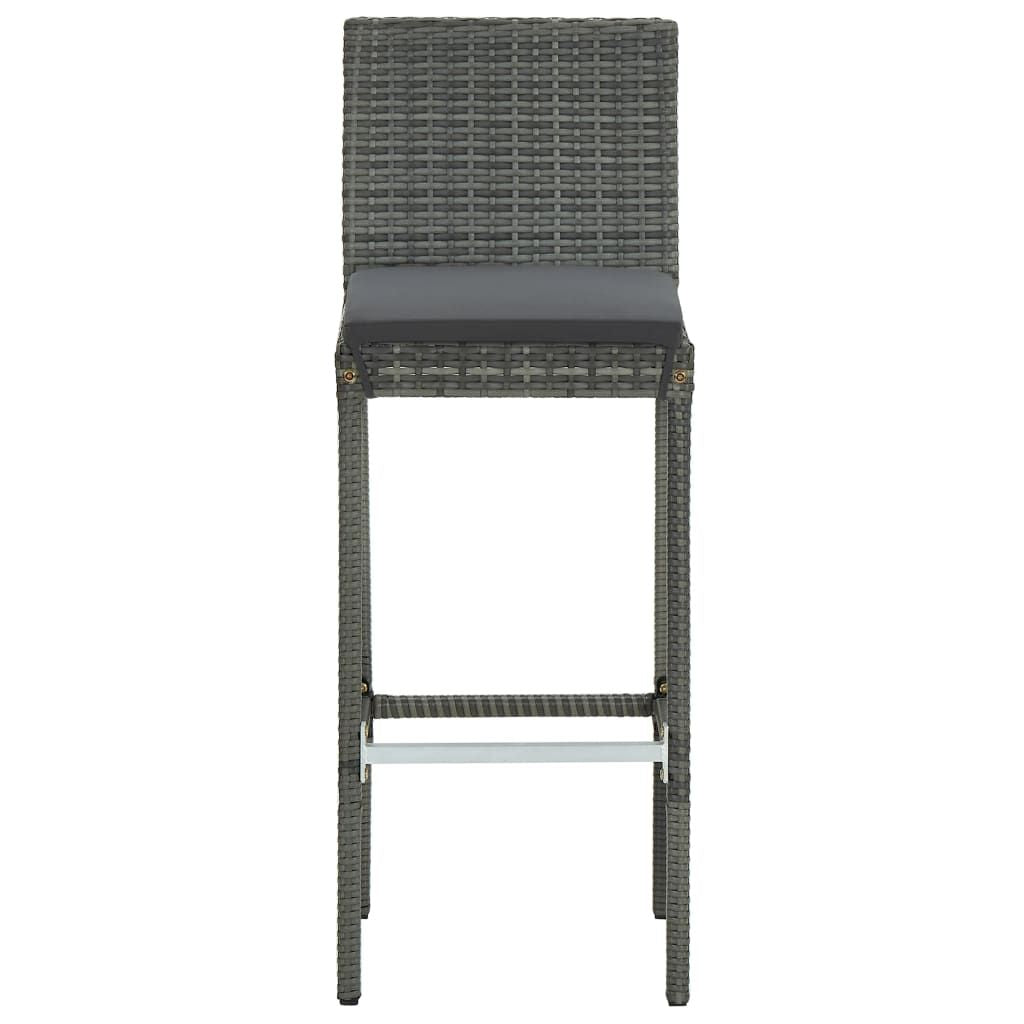 Garden Bar Stools with Cushions 2 pcs Gray Poly Rattan image 4