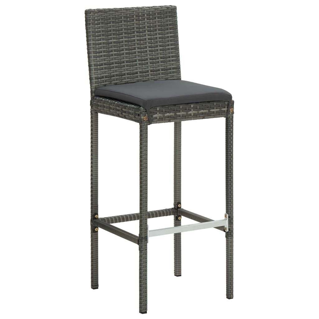 Garden Bar Stools with Cushions 2 pcs Gray Poly Rattan image 2