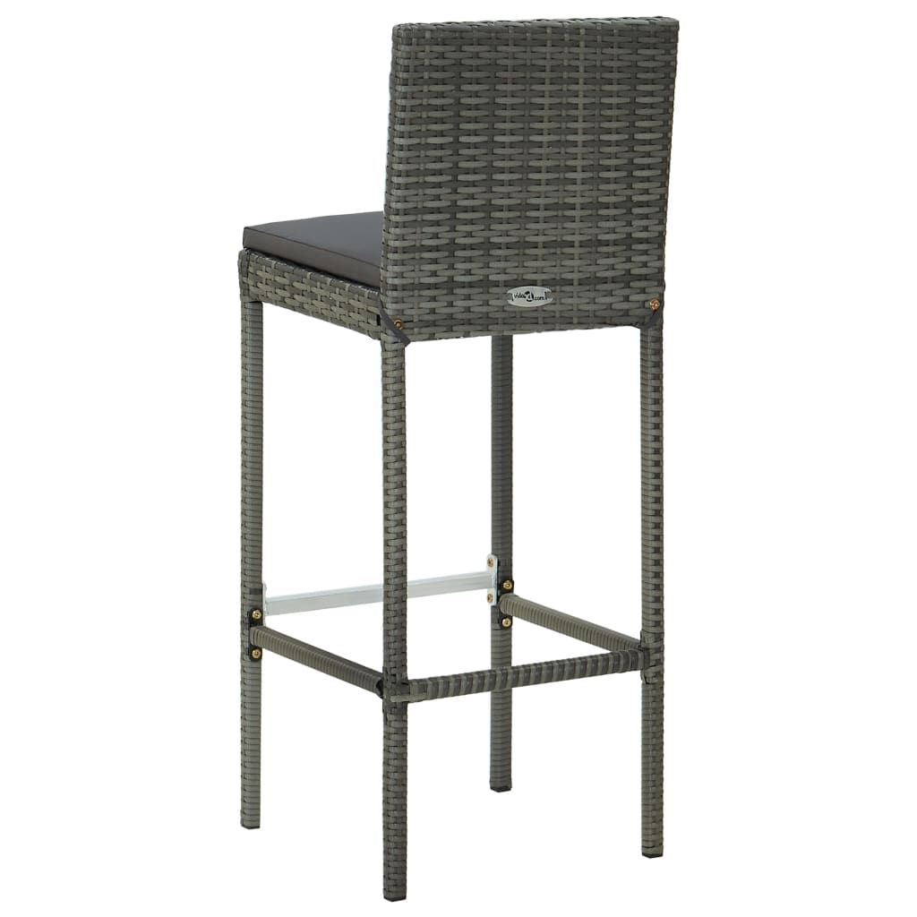 Garden Bar Stools with Cushions 2 pcs Gray Poly Rattan image 6