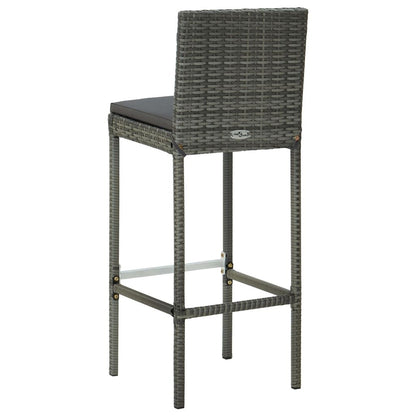 Garden Bar Stools with Cushions 2 pcs Gray Poly Rattan image 6
