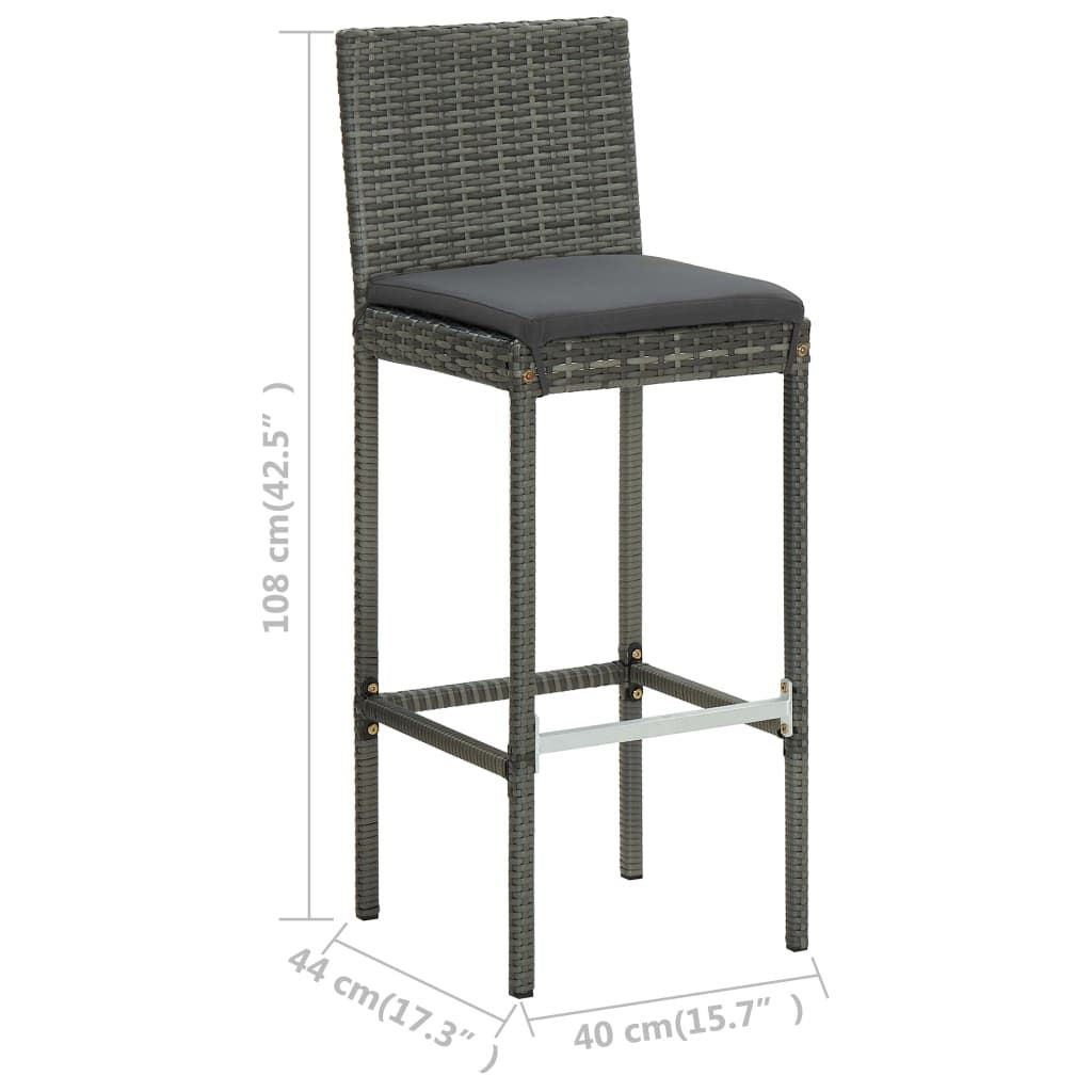 Garden Bar Stools with Cushions 2 pcs Gray Poly Rattan image 9