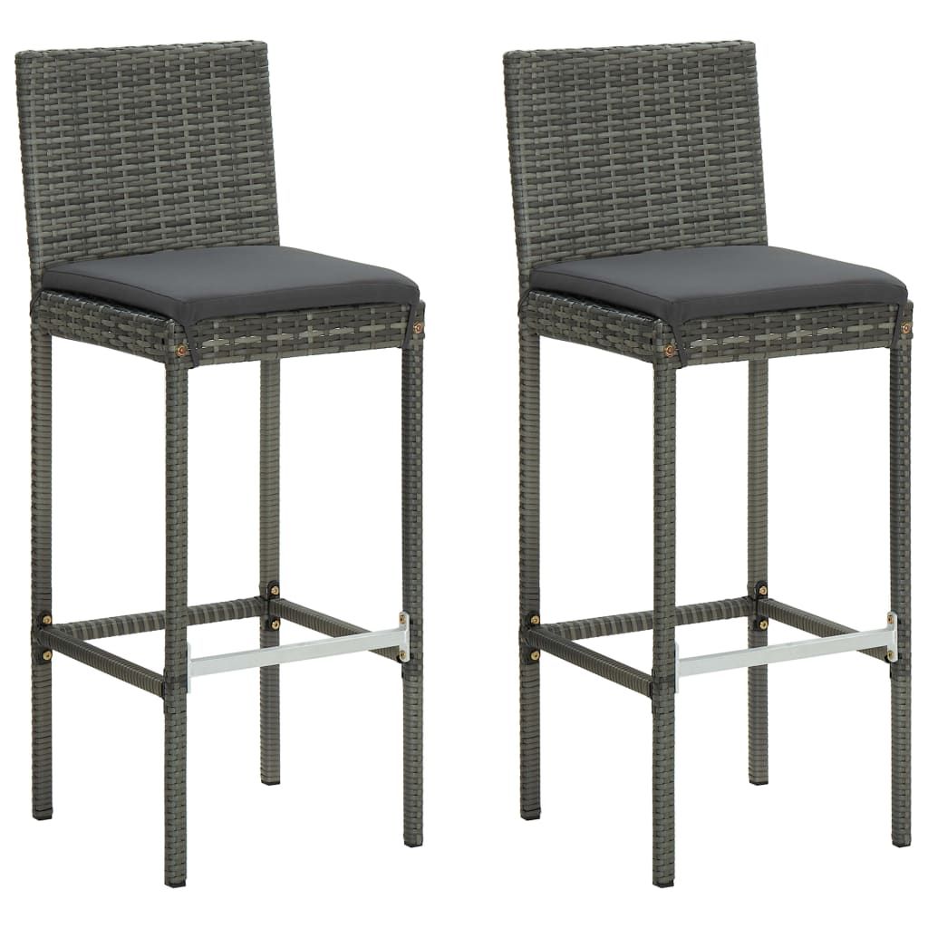 Garden Bar Stools with Cushions 2 pcs Gray Poly Rattan image 1