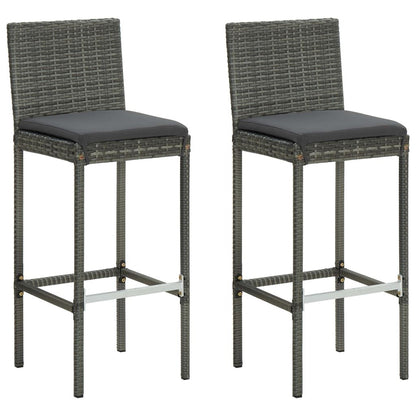 Garden Bar Stools with Cushions 2 pcs Gray Poly Rattan image 1