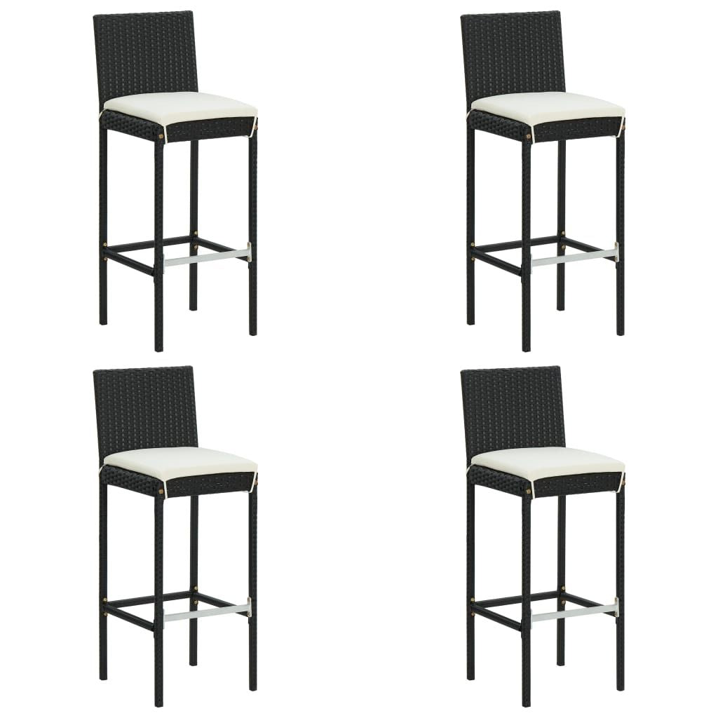 Garden Bar Stools with Cushions 4 pcs Black Poly Rattan image 1