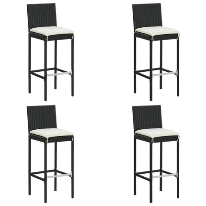 Garden Bar Stools with Cushions 4 pcs Black Poly Rattan image 1