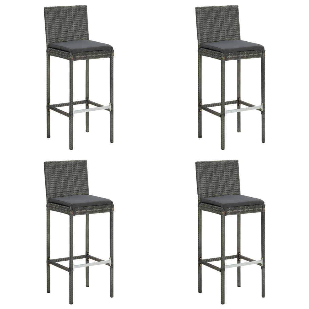 Garden Bar Stools with Cushions 4 pcs Gray Poly Rattan image 1