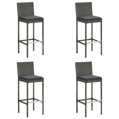 Garden Bar Stools with Cushions 4 pcs Gray Poly Rattan image 1