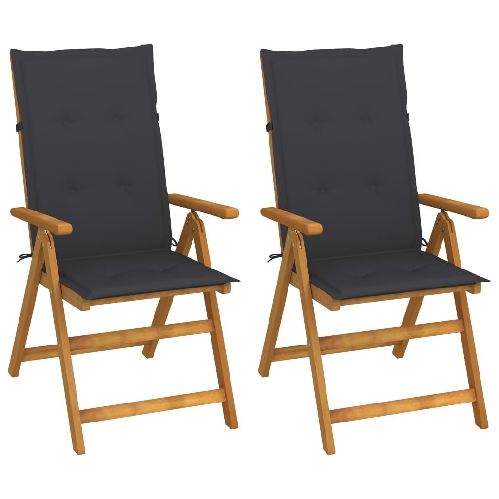 Garden Chair Set of 2 Gray Cushion, Natural Wood image 1