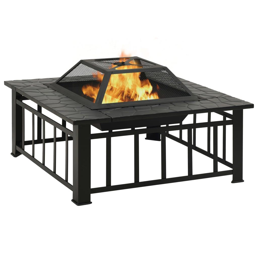 Garden Fire Pit with Poker 31.9"x31.9"x18.5" XXL Steel image 2