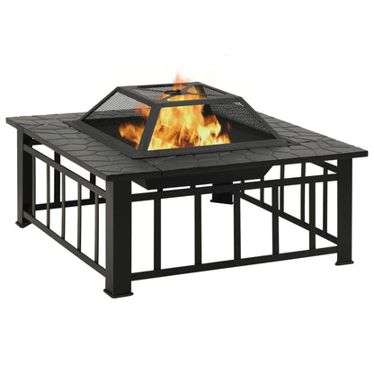 Garden Fire Pit with Poker 31.9"x31.9"x18.5" XXL Steel image 2