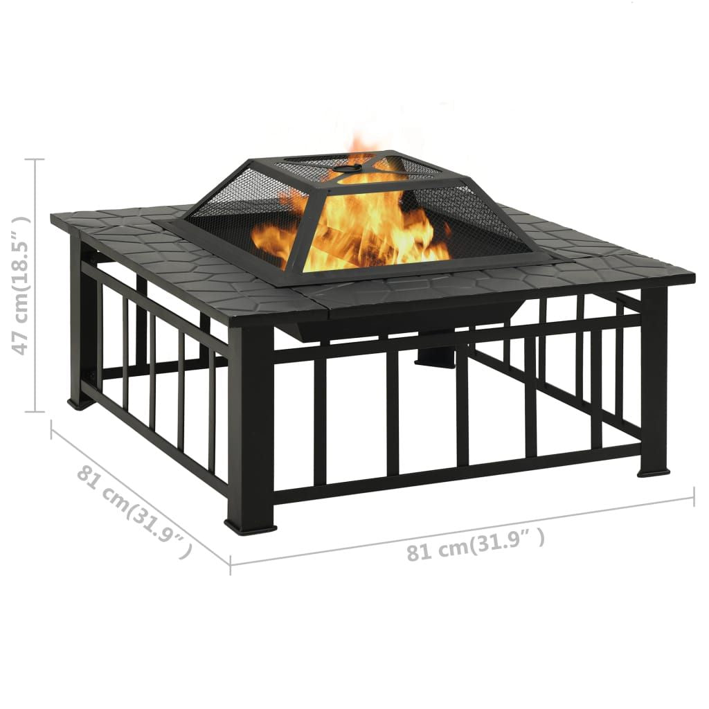 Garden Fire Pit with Poker 31.9"x31.9"x18.5" XXL Steel image 8