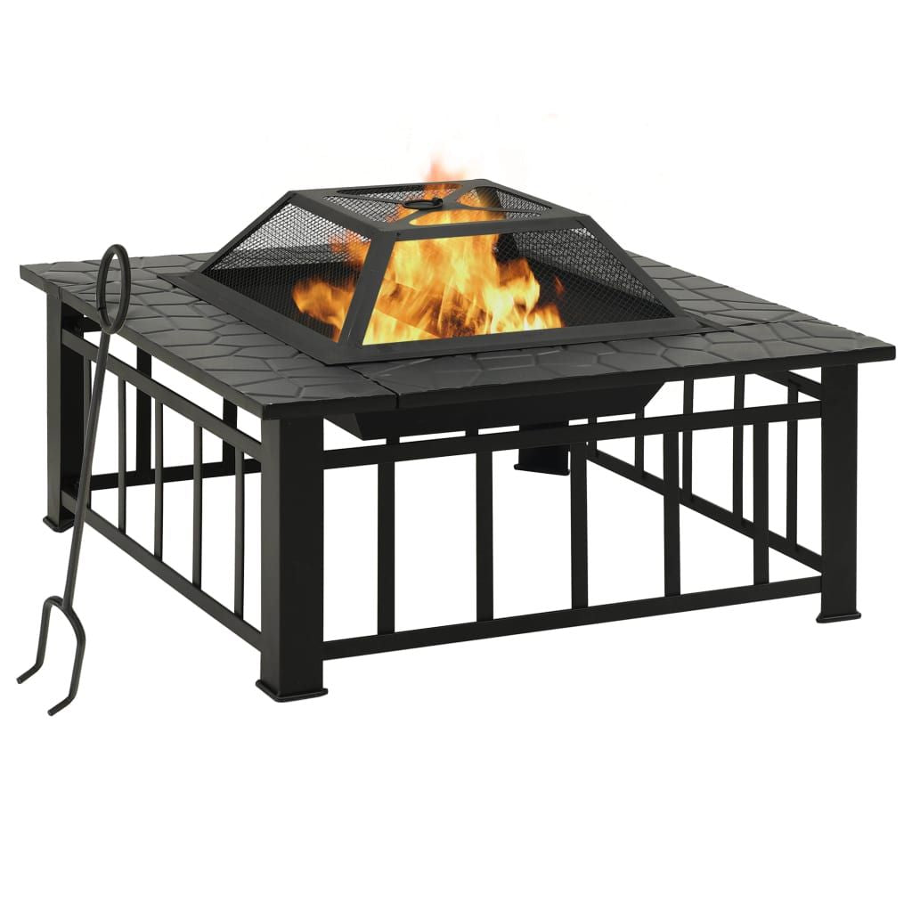 Garden Fire Pit with Poker 31.9"x31.9"x18.5" XXL Steel image 1