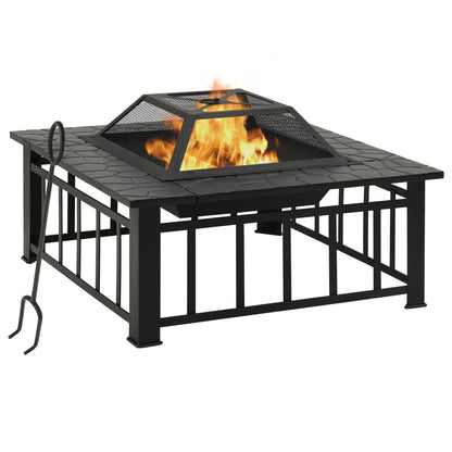 Garden Fire Pit with Poker 31.9"x31.9"x18.5" XXL Steel image 1