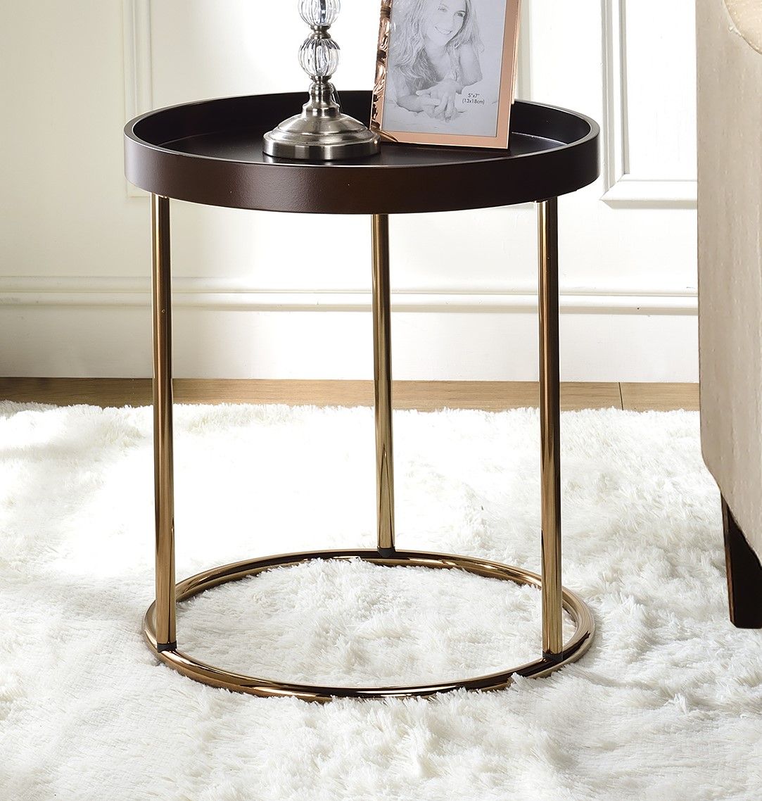 Genoa Round Tray Table with Metal Frame, Espresso image 5