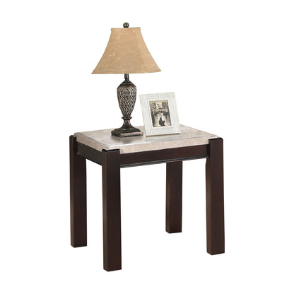 Genuine Marble Top End Table Dark Cherry Finish Wood Frame Contemporary Living Room Furniture 1pc Side Table image 2