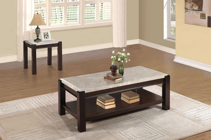 Genuine Marble Top End Table Dark Cherry Finish Wood Frame Contemporary Living Room Furniture 1pc Side Table image 3