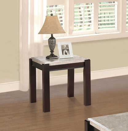Genuine Marble Top End Table Dark Cherry Finish Wood Frame Contemporary Living Room Furniture 1pc Side Table image 1