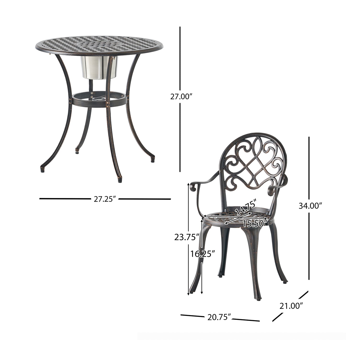 CAMDEN 3PC CAST BISTRO SET W ICE BUCKET image 5
