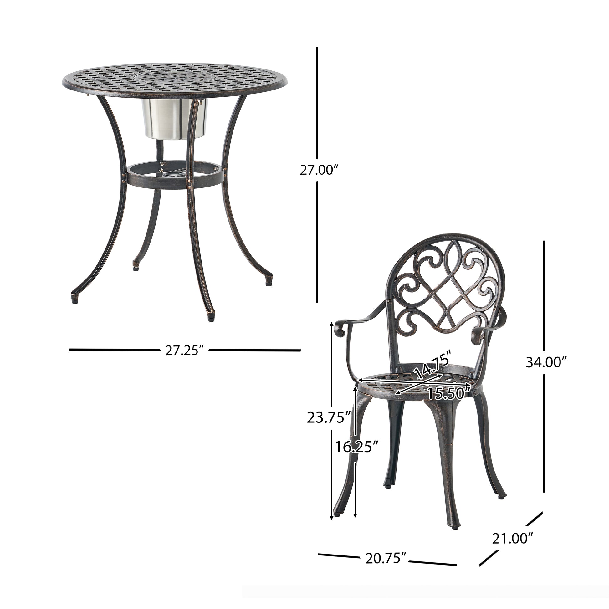 CAMDEN 3PC CAST BISTRO SET W ICE BUCKET image 5