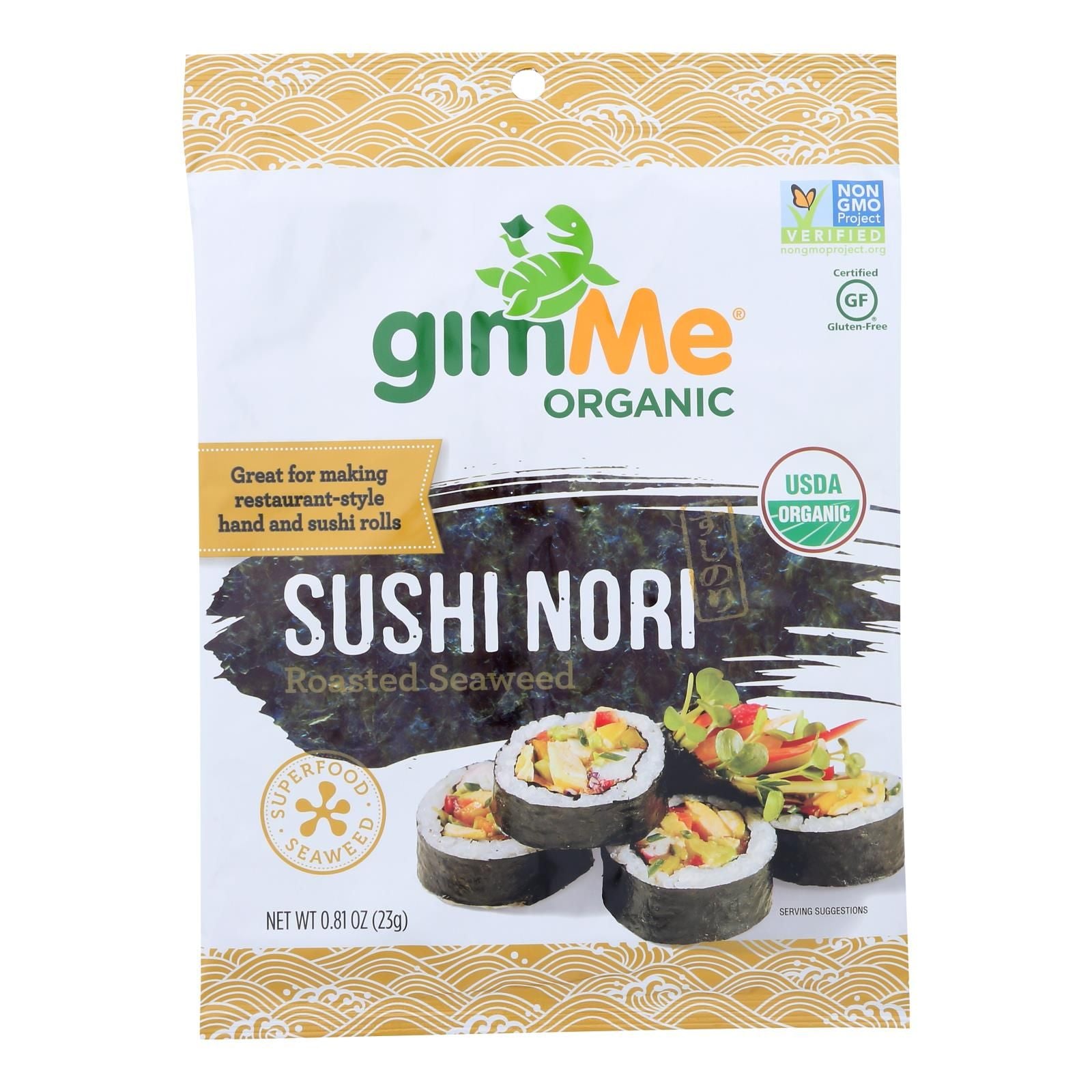 Gimme Seaweed Snacks 100% Organic Roasted Seaweed Sushi Nori - Wrap N' Roll - Case Of 12 - .81 Oz image 1