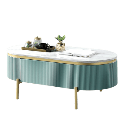 Glam Contemporary Light Teal 1pc Coffee Table White Faux Marble Top Living Room Table W Drawer image 2