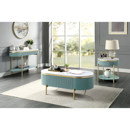 Glam Contemporary Light Teal 1pc Coffee Table White Faux Marble Top Living Room Table W Drawer image 5