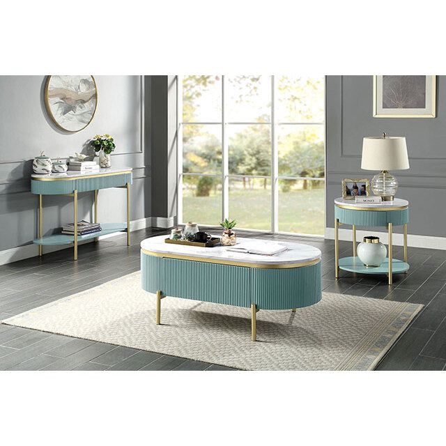 Glam Contemporary Light Teal 1pc Coffee Table White Faux Marble Top Living Room Table W Drawer image 6