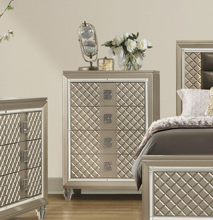 Glamorous Champagne Finish 1pc Chest of 4 Drawers Acrylic Feet Luxury Bedroom Furniture Beveled Mirror Trim image 1