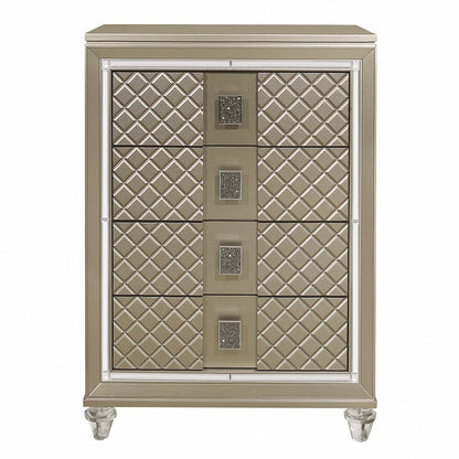 Glamorous Champagne Finish 1pc Chest of 4 Drawers Acrylic Feet Luxury Bedroom Furniture Beveled Mirror Trim image 2