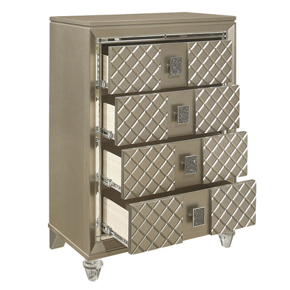 Glamorous Champagne Finish 1pc Chest of 4 Drawers Acrylic Feet Luxury Bedroom Furniture Beveled Mirror Trim image 4