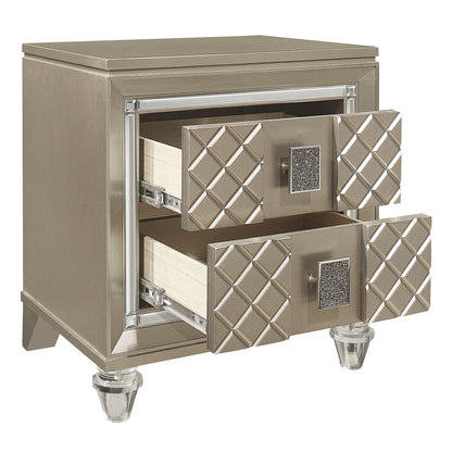 Glamorous Champagne Finish 1pc Nightstand of 2 Drawers Acrylic Feet Bedside Table Luxury Bedroom Furniture Beveled Mirro image 4