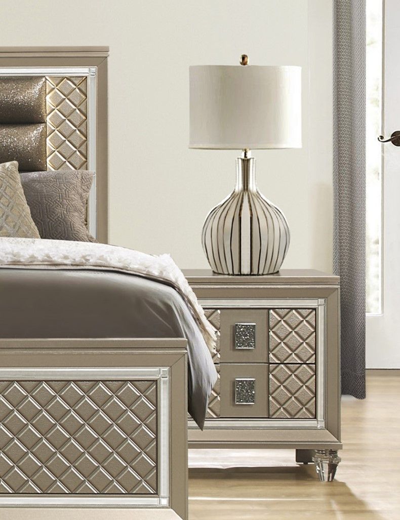 Glamorous Champagne Finish 1pc Nightstand of 2 Drawers Acrylic Feet Bedside Table Luxury Bedroom Furniture Beveled Mirro image 5