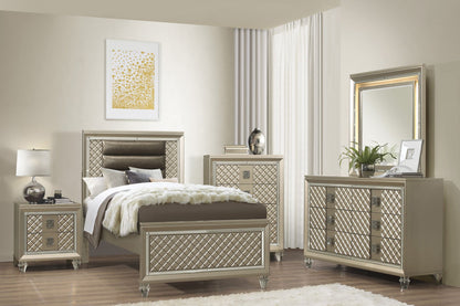 Glamorous Champagne Finish 1pc Nightstand of 2 Drawers Acrylic Feet Bedside Table Luxury Bedroom Furniture Beveled Mirro image 7