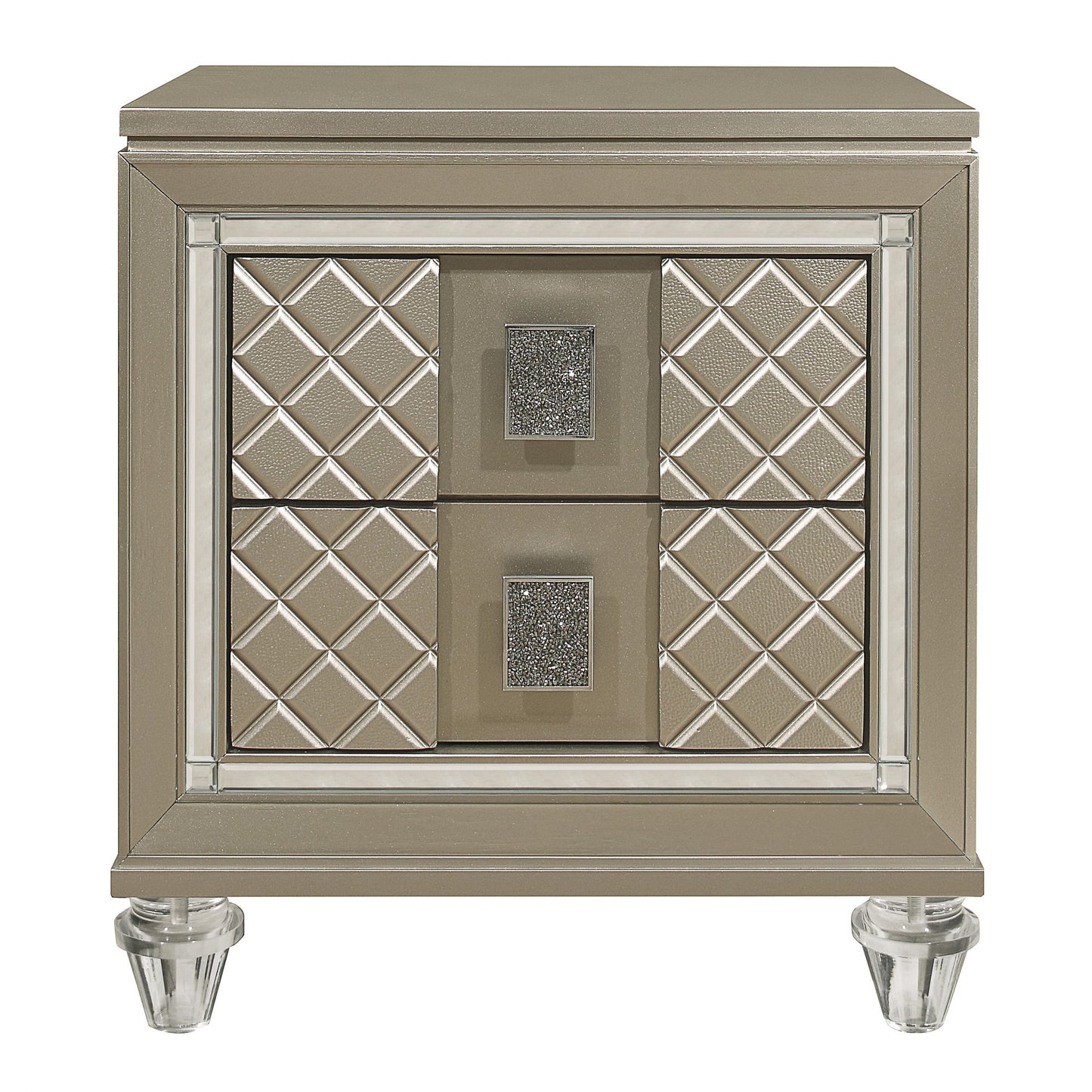 Glamorous Champagne Finish 1pc Nightstand of 2 Drawers Acrylic Feet Bedside Table Luxury Bedroom Furniture Beveled Mirro image 2