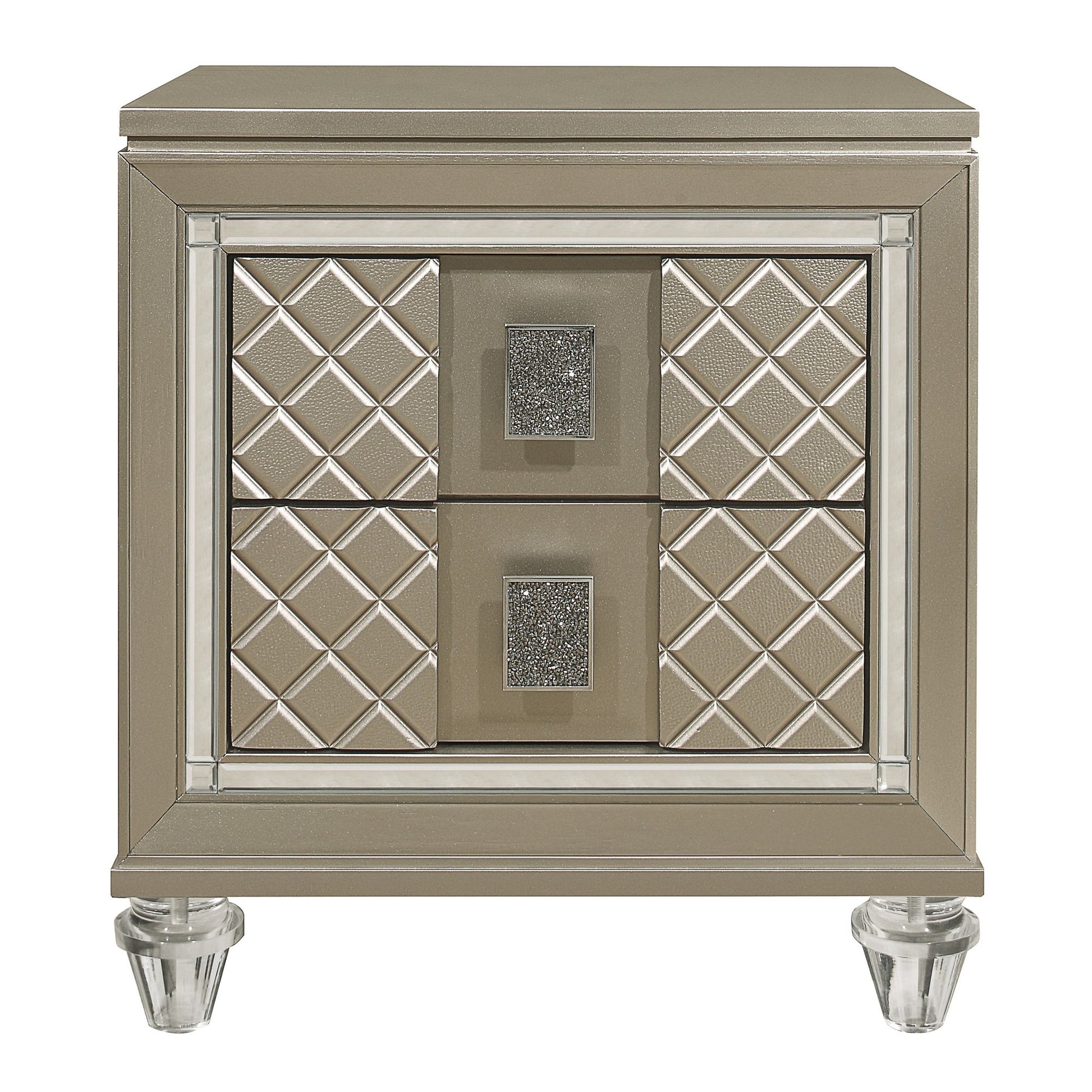 Glamorous Champagne Finish 1pc Nightstand of 2 Drawers Acrylic Feet Bedside Table Luxury Bedroom Furniture Beveled Mirro image 2