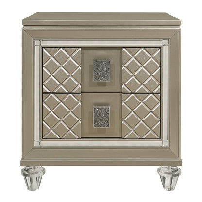 Glamorous Champagne Finish 1pc Nightstand of 2 Drawers Acrylic Feet Bedside Table Luxury Bedroom Furniture Beveled Mirro image 2