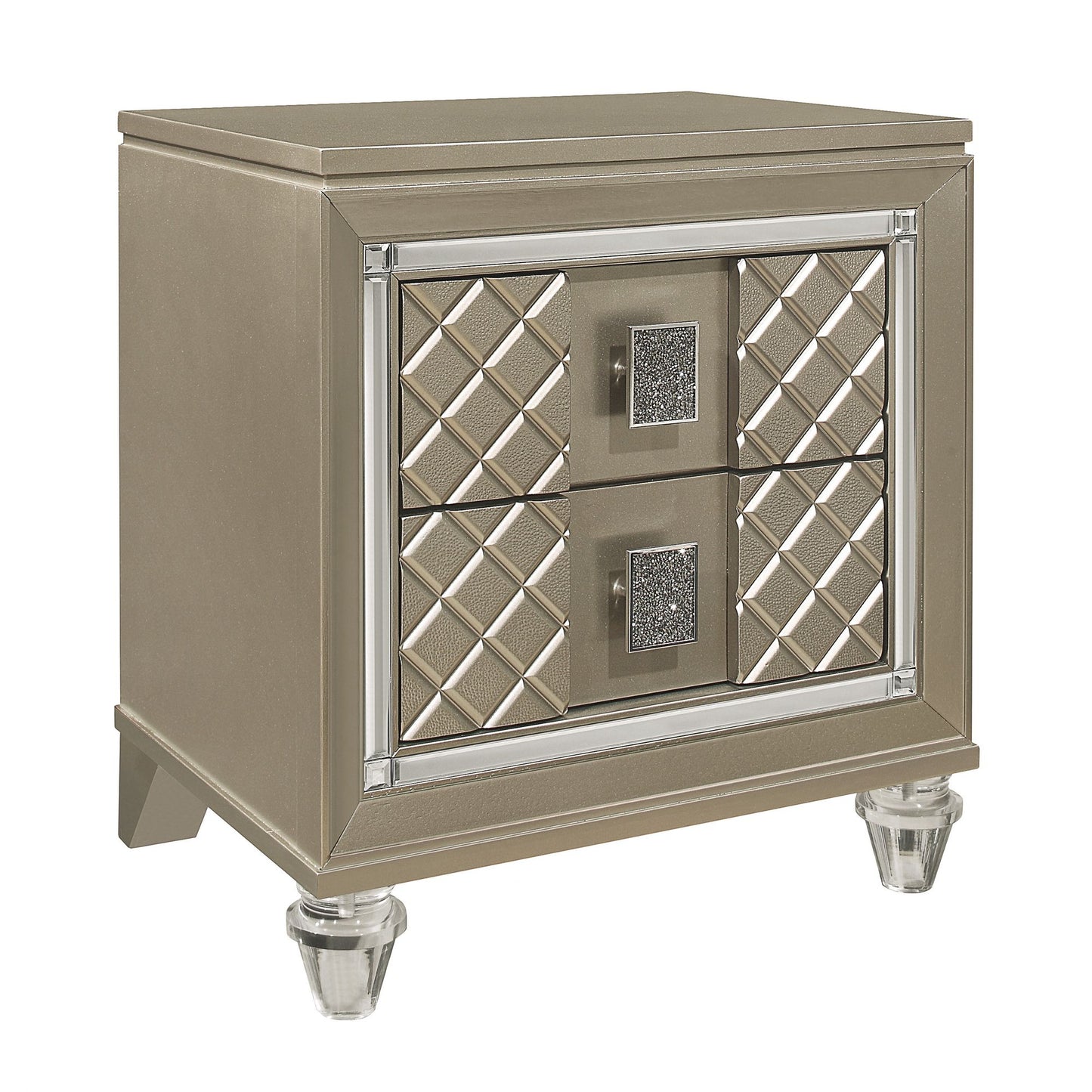Glamorous Champagne Finish 1pc Nightstand of 2 Drawers Acrylic Feet Bedside Table Luxury Bedroom Furniture Beveled Mirro image 3