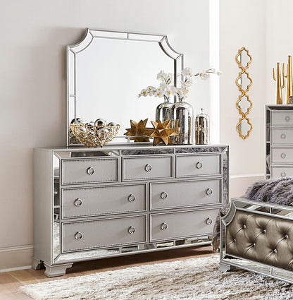Glamorous Silver Finish Dresser 1pc 7 Drawers Beveled Mirror Trim Modern Bedroom Furniture image 5