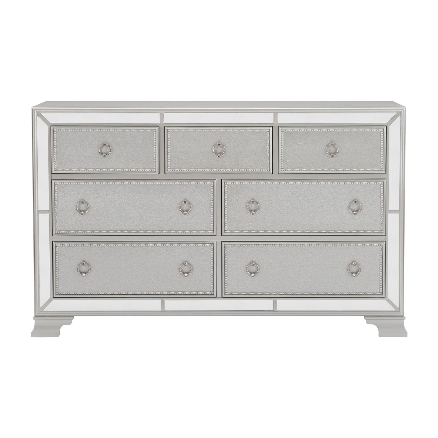 Glamorous Silver Finish Dresser 1pc 7 Drawers Beveled Mirror Trim Modern Bedroom Furniture image 1