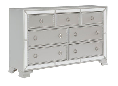 Glamorous Silver Finish Dresser 1pc 7 Drawers Beveled Mirror Trim Modern Bedroom Furniture image 2