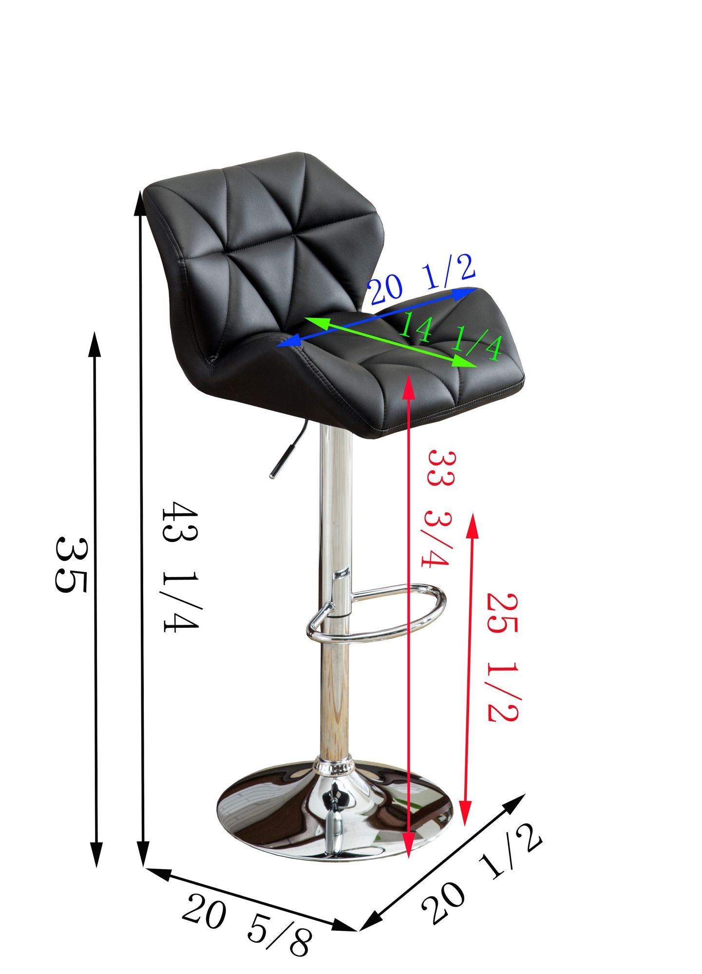 Glasgow Contemporary Tufted Adjustable Height Hidraulic Bar Stools, Set of 2, Blue image 12